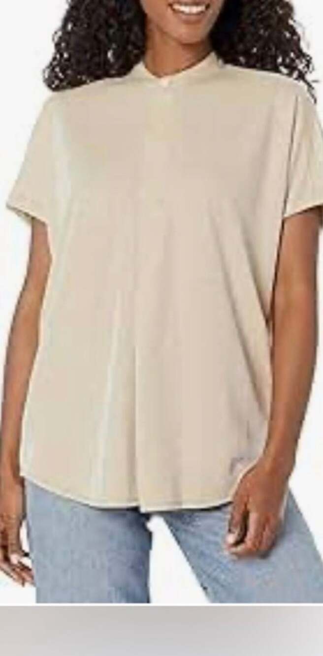 Club Monaco Jandina Striped Stand Collar Popover Blouse Beige XS